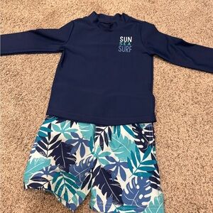 Simple Kids Swim Rashguard Set - Navy and Teal